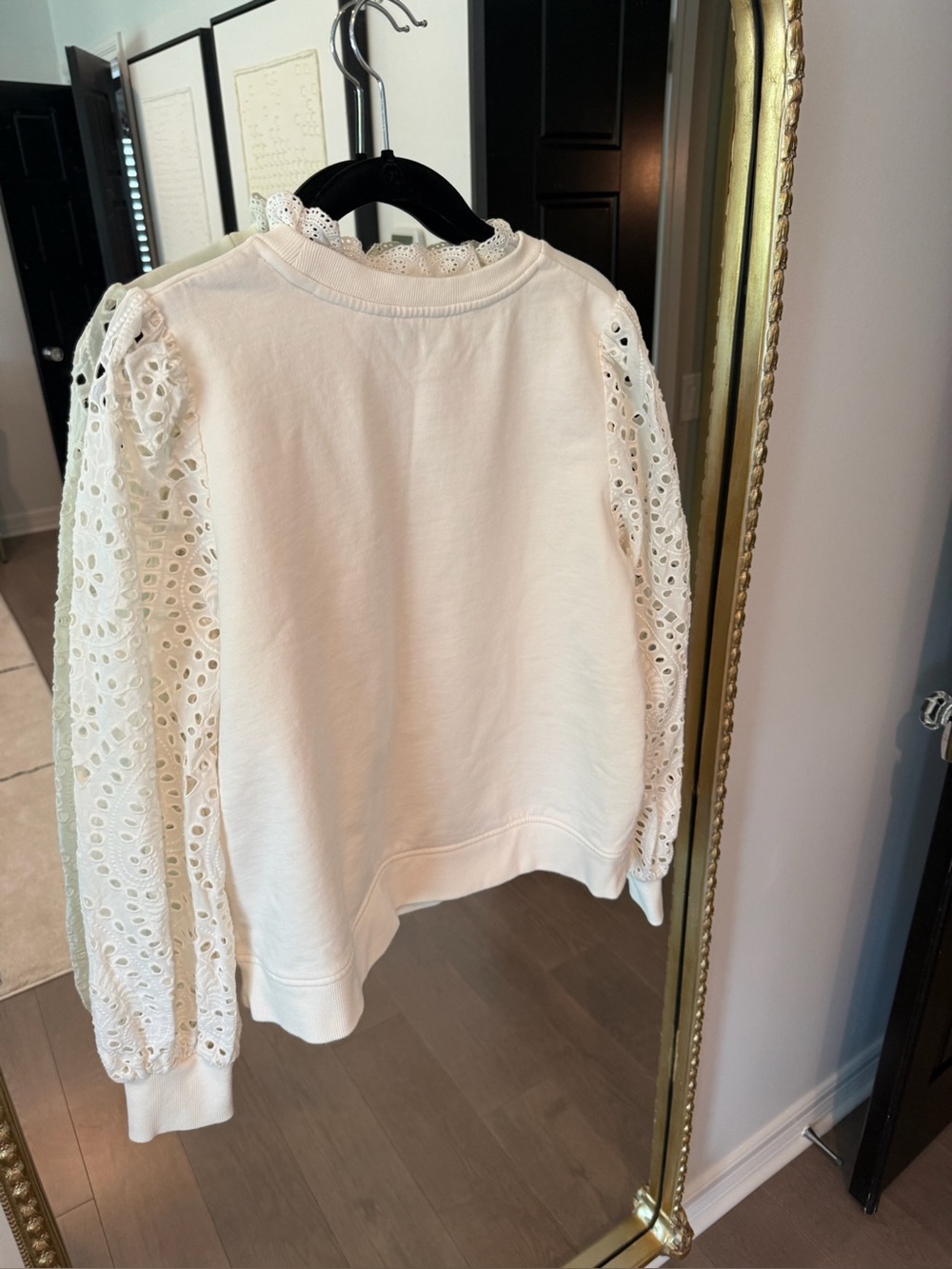 Boden Cream Eyelet Lace Sleeve Sweatshirt